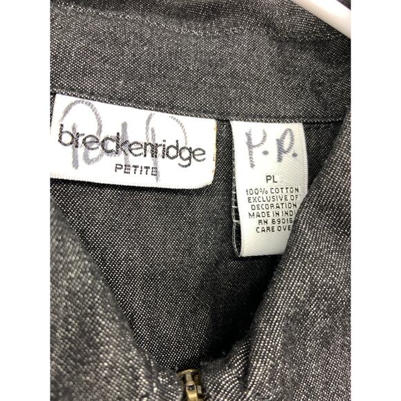 Womens Breckenridge Gray Denim Front Zip Jacket Floral Embroidered Size PL - Picture 3 of 6